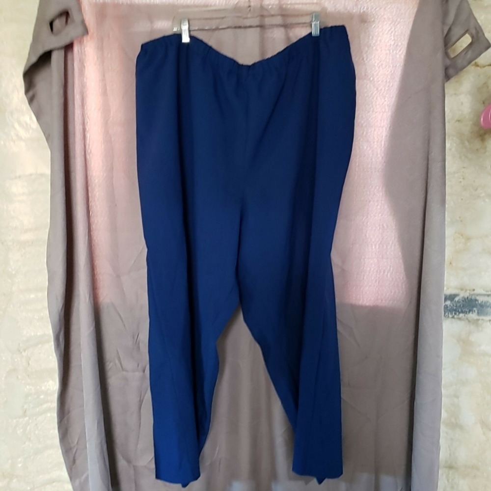 Roaman's Dress Pants Womens 30W Blue Crepe Pull On Elastic Waist Tapered Casual